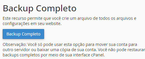 Backup completo assistente cPanel