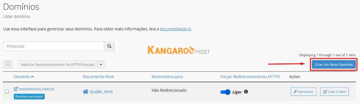 Como adicionar um domínio/subdomínio no cPanel - Suporte - Kangaroo Host