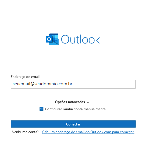 Adicionar conta de e-mail ao outlook