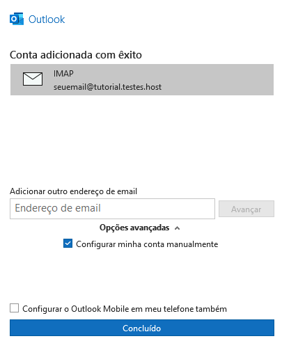 Conta configurada no outlook
