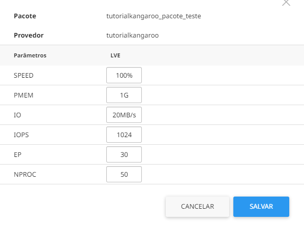 Edição de limite de recursos CloudLinux