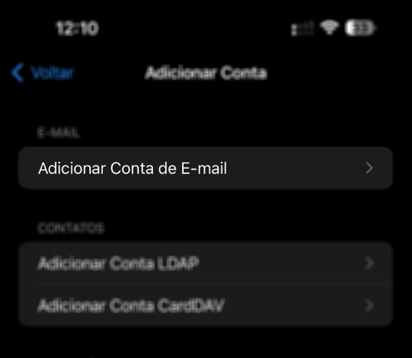 Adicionar conta de e-mail iphone