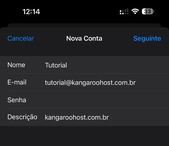 Detalhes da conta de e-mail iPhone