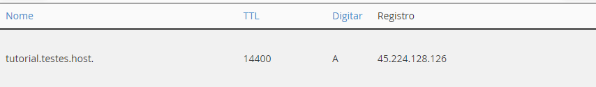 Entrada DNS padrão tipo A cPanel para Site