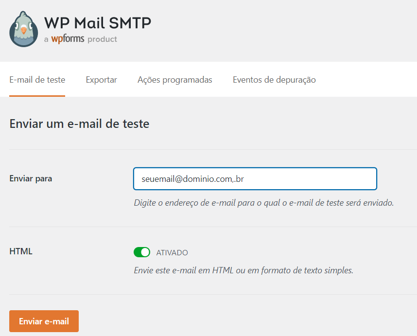 Teste de envio de email WP Mail SMTP
