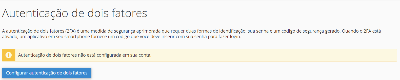 Configurar autenticação de dois fatores