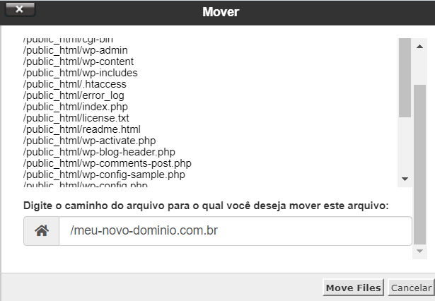 Mover pasta de arquivos de instalação WordPress