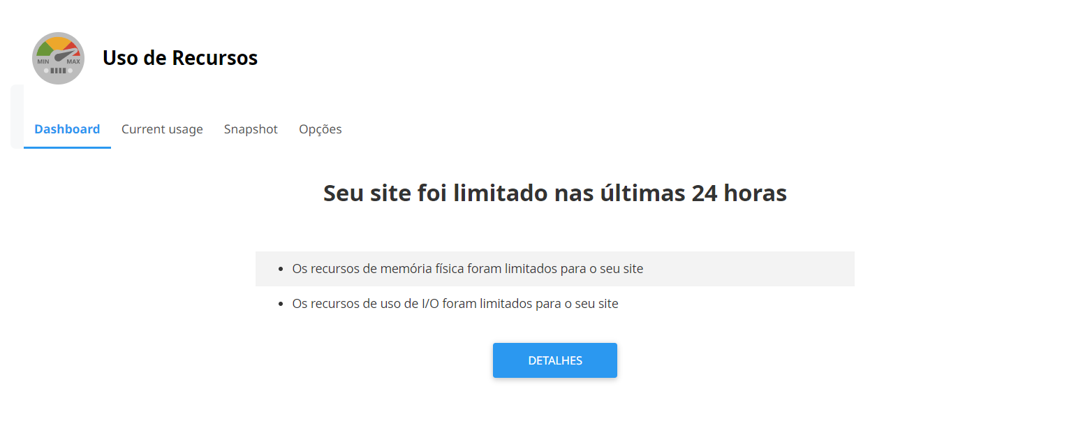 Seu site foi limitado nas últimas 24 horas