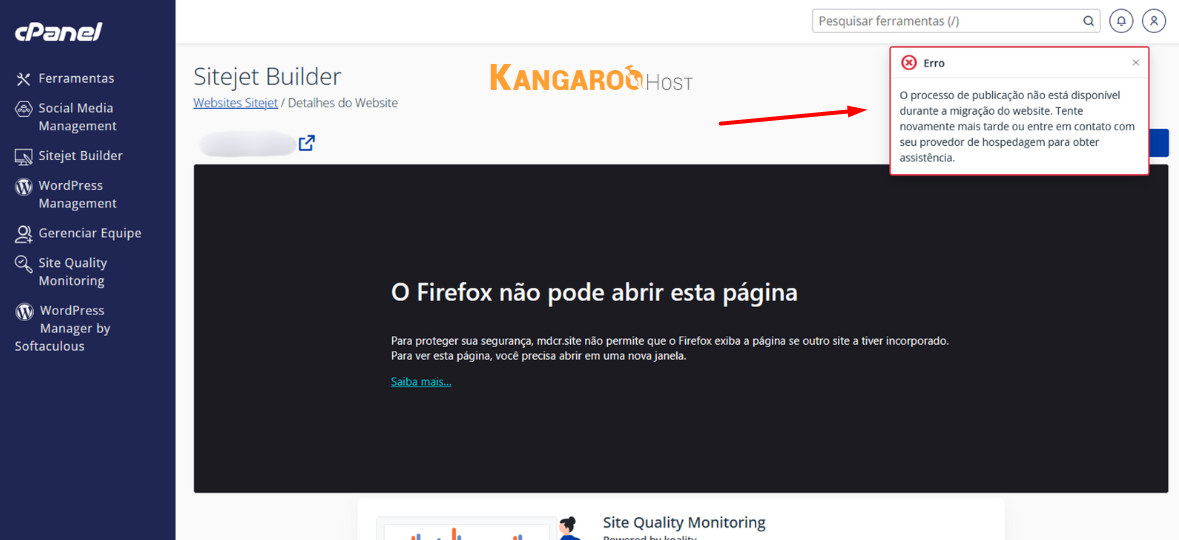 Detalhes do site no Sitejet Builder