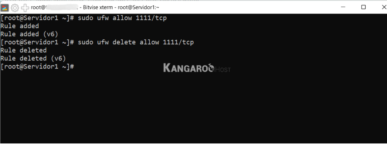 Comandos Linux no terminal SSH liberando portas no firewall UFW